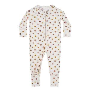 Brave Little Ones Pink Daisies Small Ribbed Zip Romper